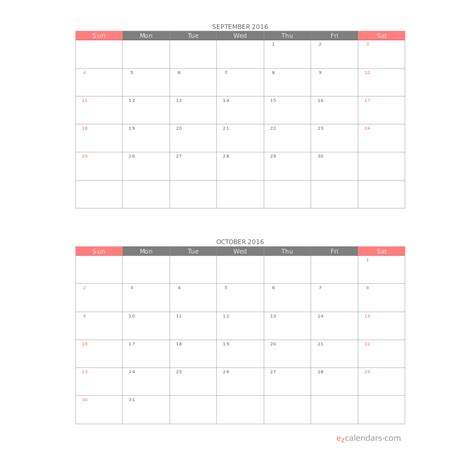 Printable 2 Month Calendar